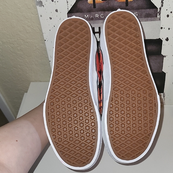 Vans Black and Orange Slip-On Platform Sneakers with Psychedelic Design - Picture 6 of 7